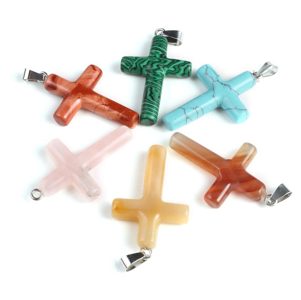 8718 Natural Stone Pendants cross shape Agate Crystal Chakra semi-Precious